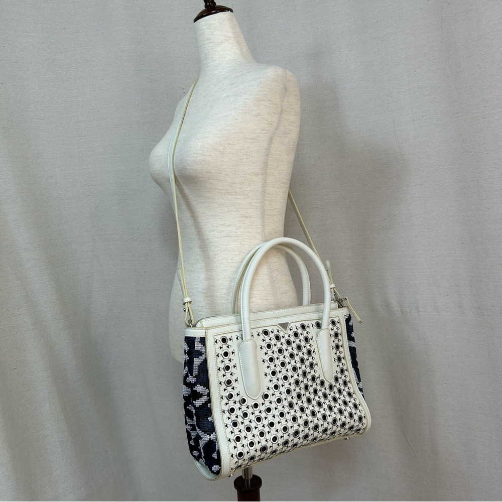 Sam Edelman Chic White and Metallic Rings Zip Top Crossbody Shoulder Bag